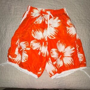🏄‍♂️ Ron Jon Men’s Orange Hibiscus Floral Cargo Board Shorts EUC Sz M